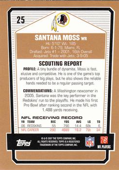 2007 Topps Draft Picks & Prospects #25 Santana Moss Back