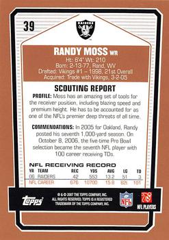 2007 Topps Draft Picks & Prospects #39 Randy Moss Back