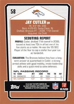 2007 Topps Draft Picks & Prospects #58 Jay Cutler Back