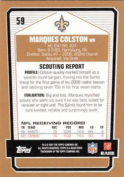 2007 Topps Draft Picks & Prospects #59 Marques Colston Back