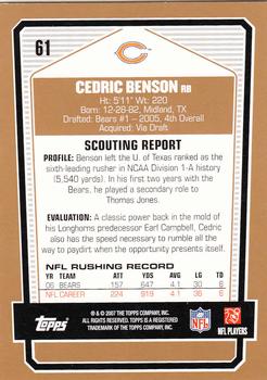 2007 Topps Draft Picks & Prospects #61 Cedric Benson Back