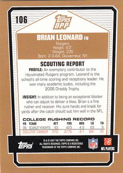2007 Topps Draft Picks & Prospects #106 Brian Leonard Back