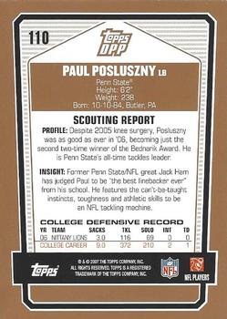 2007 Topps Draft Picks & Prospects #110 Paul Posluszny Back