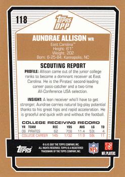 2007 Topps Draft Picks & Prospects #118 Aundrae Allison Back