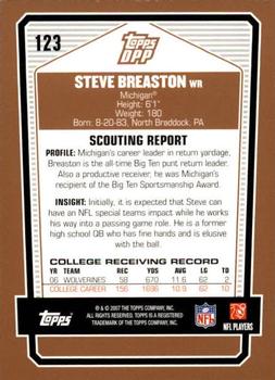 2007 Topps Draft Picks & Prospects #123 Steve Breaston Back