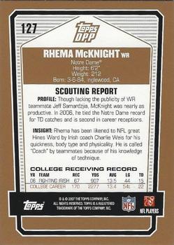 2007 Topps Draft Picks & Prospects #127 Rhema McKnight Back