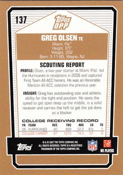 2007 Topps Draft Picks & Prospects #137 Greg Olsen Back