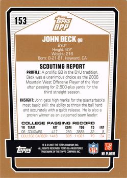 2007 Topps Draft Picks & Prospects #153 John Beck Back