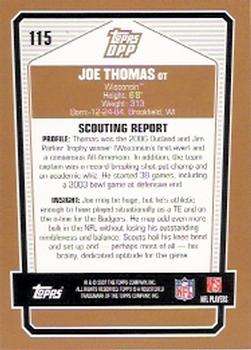 2007 Topps Draft Picks & Prospects #115 Joe Thomas Back