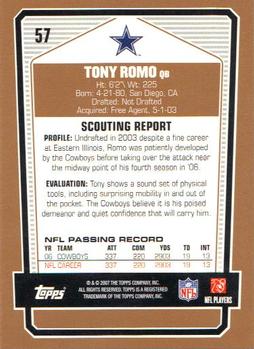 2007 Topps Draft Picks & Prospects #57 Tony Romo Back