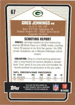 2007 Topps Draft Picks & Prospects #67 Greg Jennings Back