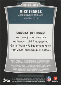 2009 Topps Unique - NFL Crest Relic Autographs #MT3 Mike Thomas Back