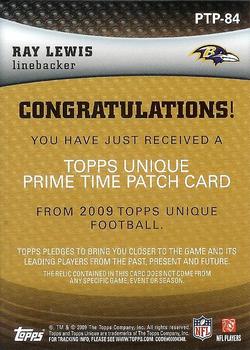 2009 Topps Unique - Prime Time Patches #PTP-84 Ray Lewis Back