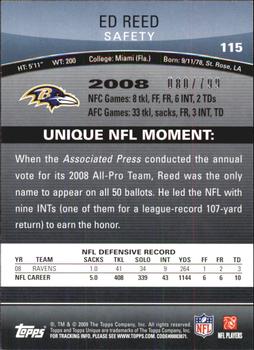 2009 Topps Unique - Red #115 Ed Reed Back