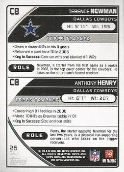 2007 Topps Total #26 Terence Newman / Anthony Henry Back