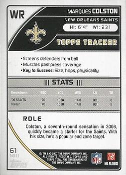 2007 Topps Total #61 Marques Colston Back