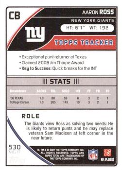 2007 Topps Total #530 Aaron Ross Back