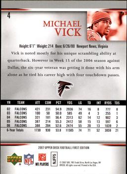 2007 Upper Deck First Edition #4 Michael Vick Back