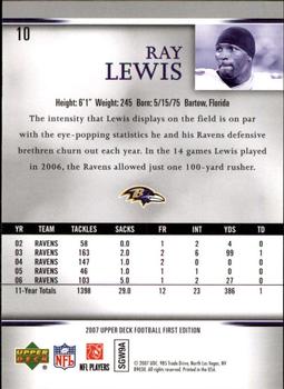 2007 Upper Deck First Edition #10 Ray Lewis Back