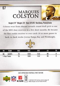 2007 Upper Deck First Edition #67 Marques Colston Back