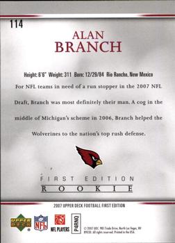 2007 Upper Deck First Edition #114 Alan Branch Back