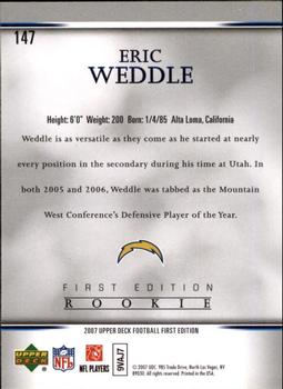 2007 Upper Deck First Edition #147 Eric Weddle Back
