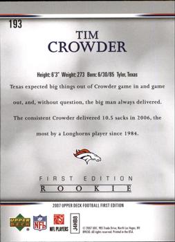 2007 Upper Deck First Edition #193 Tim Crowder Back