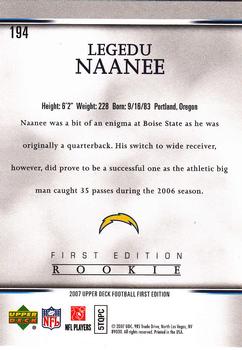 2007 Upper Deck First Edition #194 Legedu Naanee Back