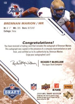 2009 Upper Deck Draft Edition - Autographs Copper #122 Brennan Marion Back