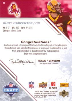 2009 Upper Deck Draft Edition - Autographs Silver #77 Rudy Carpenter Back