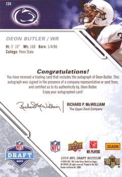 2009 Upper Deck Draft Edition - Autographs Silver #124 Deon Butler Back