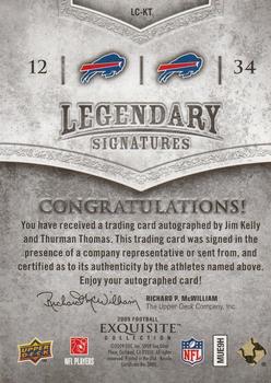 2009 Upper Deck Exquisite Collection - Legendary Signatures Dual #LC-KT Jim Kelly / Thurman Thomas Back