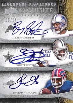 2009 Upper Deck Exquisite Collection - Legendary Signatures Trios #LT-SST Barry Sanders / Emmitt Smith / Thurman Thomas Front
