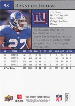 2009 Upper Deck First Edition - Silver #98 Brandon Jacobs Back