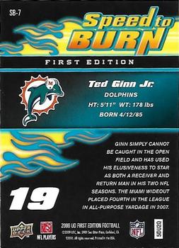 2009 Upper Deck First Edition - Speed to Burn #SB-7 Ted Ginn Jr. Back