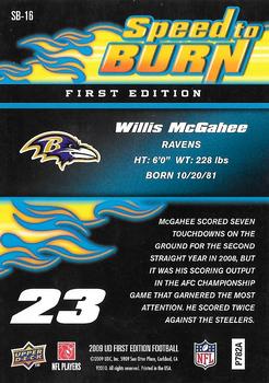 2009 Upper Deck First Edition - Speed to Burn #SB-16 Willis McGahee Back
