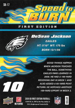 2009 Upper Deck First Edition - Speed to Burn #SB-17 DeSean Jackson Back