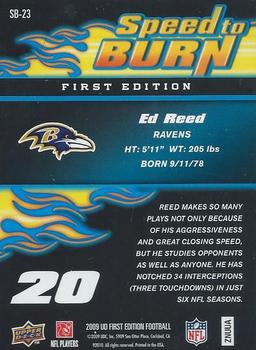 2009 Upper Deck First Edition - Speed to Burn #SB-23 Ed Reed Back
