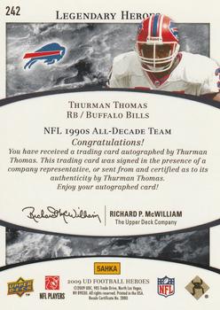 2009 Upper Deck Heroes - Autographs Black #242 Thurman Thomas Back