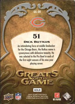 2009 Upper Deck Icons - Greats of the Game Silver #GG-DB Dick Butkus Back