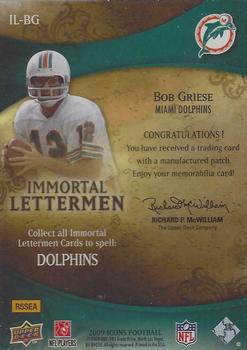 2009 Upper Deck Icons - Immortal Lettermen #IL-BG Bob Griese Back
