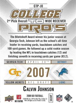 2009 Upper Deck Rookie Exclusives - College to Pros #CTP-JO Calvin Johnson Back