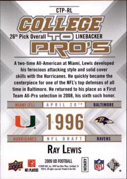 2009 Upper Deck Rookie Exclusives - College to Pros #CTP-RL Ray Lewis Back