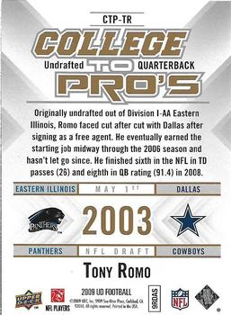 2009 Upper Deck Rookie Exclusives - College to Pros #CTP-TR Tony Romo Back