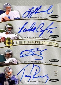 2009 Upper Deck Ultimate Collection - Generations Signature #G-ACMR Randall Cunningham / Donovan McNabb / Tony Romo / Troy Aikman Front
