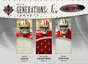 2009 Upper Deck Ultimate Collection - Generations Six Jerseys #G6J-18 Roger Craig / Steve Young / Jerry Rice / Michael Crabtree / Glen Coffee / Nate Davis Back