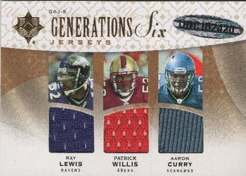 2009 Upper Deck Ultimate Collection - Generations Six Jerseys Gold #G6J-5 Aaron Curry / Dick Butkus / Jack Ham / Lawrence Taylor / Patrick Willis / Ray Lewis Back