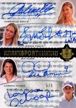 2009 Upper Deck Ultimate Collection - Ultimate Sport Signatures #HOFR Gabrielle Reece / Jennie Finch / Lorena Ochoa / Mia Hamm Front