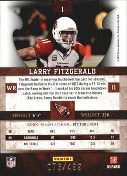 2010 Panini Plates & Patches #1 Larry Fitzgerald  Back