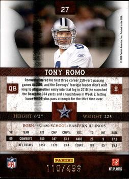 2010 Panini Plates & Patches #27 Tony Romo  Back